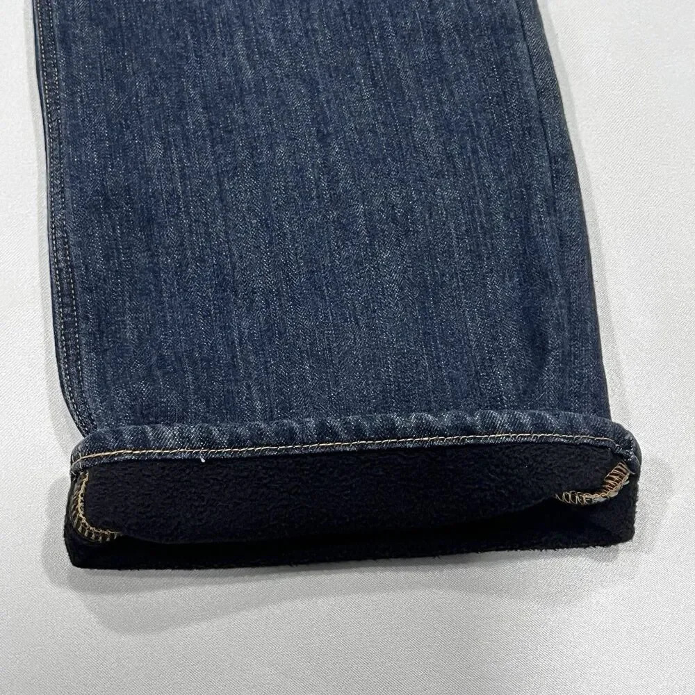 Carhartt Men Straight Relaxed Fleece Lined Denim Dark Blue Wash Jeans Size 42X30